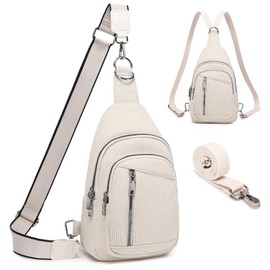 Travistar Chest Bag Women's Sling Bag Men's 2 in 1 Backpack Women's Small with 2 Removable Shoulder Straps, PU Leather Crossbody Bag Women's Shoulder Bag Handbag Shoulder Bag Anti-Theft, cream white