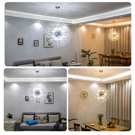 Qamra Modern Crystal Chandeliers, Chrome Firework Dandelion Sputnik Chandelier Light Fixture Pendant Lighting for Dining Room, Bedroom, Kitchen, Living Room(12-Light, Chrome)