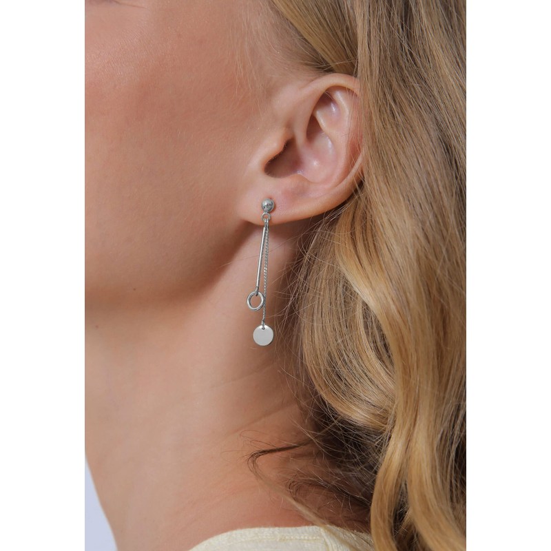 Elli Geo Basic Women's Earrings Chain Circle Bar in 925