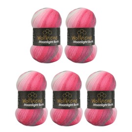 Wollbiene Moonlight Batik, 5 x 100 g Knitting Wool, 500 g Wool for Knitting and Crocheting, 20% Wool, Turkish Wool, Colour Gradient Wool, Knitting Wool (5100 Grey, Berry, White)
