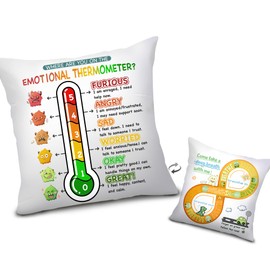 Ainrvteers Feelings Thermometer Pillow Double-Sided Printed with Different Patterns of Feelings Wheel Pillowcase, Reading Corner Decor, Counseling Office Decor18 x18 (1, White 8)