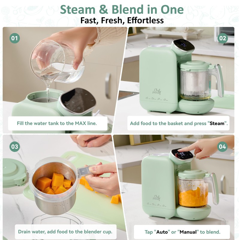 Chefhandy Baby Food Maker with Stainless Steel Steam Basket, One