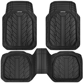 CAR PASS DeepDish Heavy Duty Rubber Floor Mats 3-Piece, Universal M-XL Size Trim-to-Fit Automotive Floor Mats for Truck Van SUV, Durable Waterproof All Weather Car Mats (Solid Black)