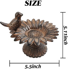 GXXMEI 5.5" Cast Iron Birdfeeder Birdbath Outdoor Garden, Dark Brown(Small Size)