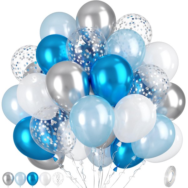 Blue Silver Balloons, 50pcs Blue Silver White Balloons, Pearl Light