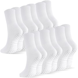 Zuimei 6 Pairs Yoga Reformer Pilates Grip Socks, Non Slip White Grippy Socks for Women Girls Pilates Yoga Ballet Dance Gym Workout Sport Exercise, UK 4-7