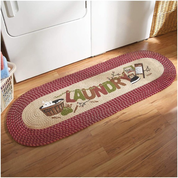 Collections Etc Vintage Laundry Room Decorative Braided Runner