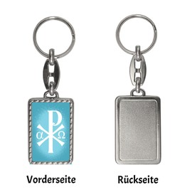 Christ Monogram Keyring in Blue Pendant for the Keychain with Christian Symbol as a Gift for Believers in Various Sizes, blue