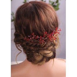 Teyglen 2pcs Crystal Bride Wedding Hair Pins Red Rhinestones Beads Hair Pins Set Bridal Hair Accessories Gold Silver Purple Blue Rhinestones Hair Pieces for Women Girls (Pink)