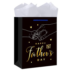 BIZIBAFF First Fathers Day Gift Bag - 13" Large Father's Day Gift Bag with Tissue Paper Happy 1st Father's Day Paper Bag for First Time Dad New Dad Daddy