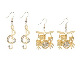 ONLYJUMP 2Pairs Music Statement Earrings for Women Classic Instruments Trumpet Organ Musical Note Earrings Unique Musical Instrument Dangle Earrings Jewelry Gifts (Musical note drum set)
