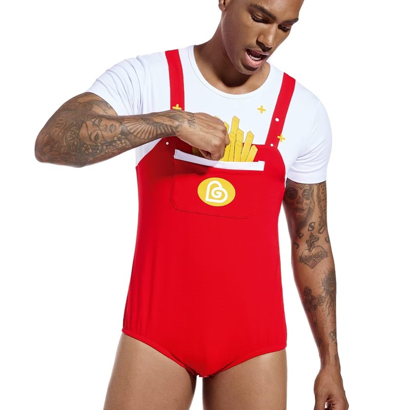 Landofgenie Bodysuit for Men One Piece Cotton Onesie with Buttons