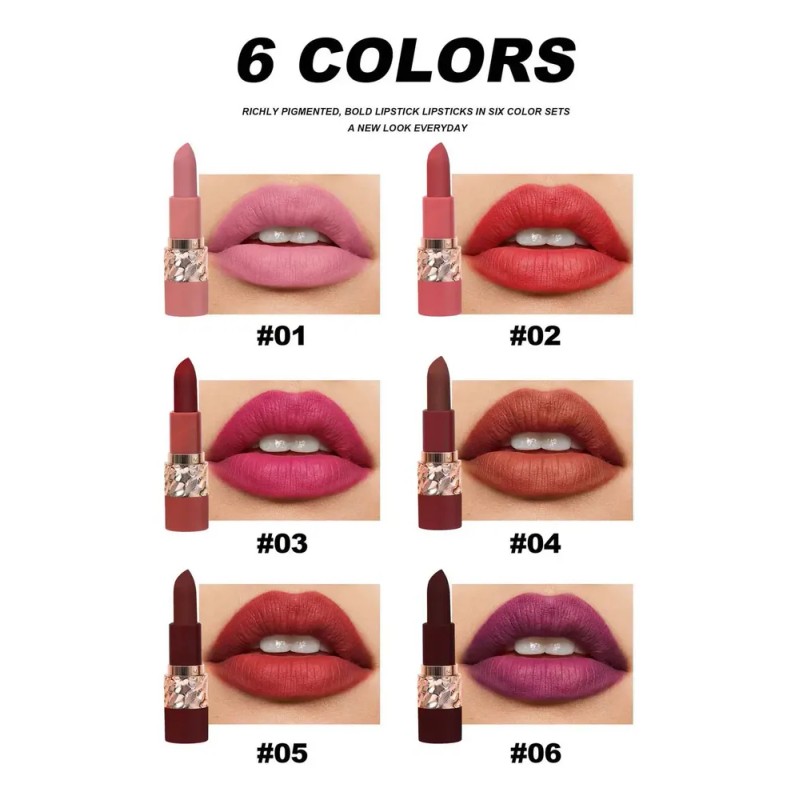 Set De 6 Lápices Labiales Mate, Colores Naturales Fáciles De