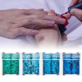 perfeclan 4 Pieces Nail Art Foil Flakes Manicure Decorations,Thin Shiny for Women Girls,Nail Foil Acrylic Supplies Irregular Confetti, Blue Green