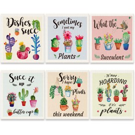 Cunhill 6 Pcs Swedish Kitchen Dish Cloths Kitchen Towels Reusable Sponge Cleaning Cloths Wipes Absorbent Dish Cloth Quick Drying Washable Decorative Tea Towels No Odor Bar Hand Towel (Plants)