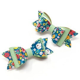 Green Ditsy Floral Print Hair Bows for Girls, Set of 2 Hair Clips, Hair Accessories, Girl's Hair Clip, Hair Clips for Girls, Made in England, Toddler Hair Bow, Girls Hair Bows by Burton Bows