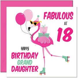 18th GrandDaughter Birthday Card - Fabulous Flamingo - Pink Cute Granddaughters Birthday Card for 18 Year old teenage Kids Eighteen, Eighteenth