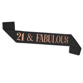 CHEERYMAGIC 21th Birthday Sash, Black and Rose Gold 21&Fabulous Birthday Satin Sash for 21th Birthday Party Decoration Women Birthday Gift Party Favour Accessories A3HJ21