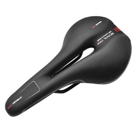 OMOMOAKARI OM-F28 Non-Painless Saddle Thick Cushion Sports Saddle Waterproof Perforated Bicycle Saddle Shock Absorption Road Bike Cross Bike Mountain Bike (Black x Red)