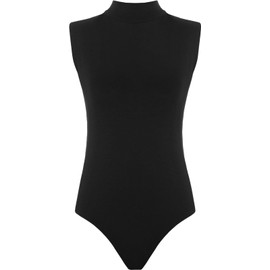 Hamishkane Ladies Polo High Neck Bodysuit Womens Plain Sleeveless Leotard Stretchy Party T-Shirt Top Black