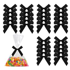 30 Pack Black Mini Bow Ties, Small Satin Ribbon Bows for Crafts, Funeral Flowers, Elegant Gift Packaging, Party Favors, Treat Bags,Twist Tie Design