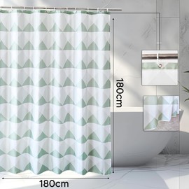 Trimming Shop Shower Curtain Polyester Fabric Bathroom Curtain With 12 Curtain Hook Waterproof Bath Curtain 180 x 180cm, Shower Curtain Liner, Geometric White & Light Green