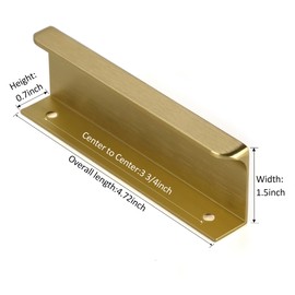 Satanga Edge Finger Tab Pull for cabinets Kitchen Concealed Drawer pulls Aluminum Hidden Back Mount Door Handle for Home Pack of 6 Modern Brushed Brass 3-3/4" Hole Center Easy Installation