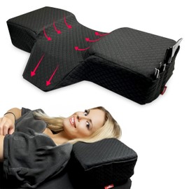 XOLLOZ Pillow for Eyelash Extensions - Curved Memory Foam Lash Bed Pillow with Neck and Back Support, Perfect Pillow for Eyelash Extensions, Two Pockets for Tools On The Sides of Pillow (Black) | XOLLOZ