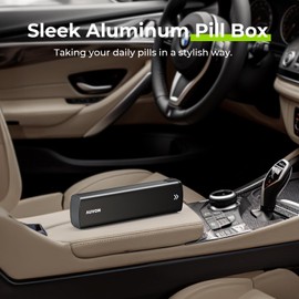 AUVON Aluminum Alloy Pill Box Organiser, Stylish Travel Pill Organiser 7 Day with Slide Design for Privacy Protection, Tablet Organiser with Large Compartment for Supplements, Vitamins