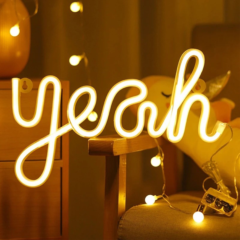 LED Neon Sign Yeah Shape Wall Decor Neon Night Light
