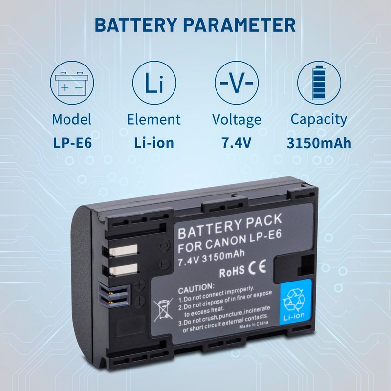 2-Pack LP-E6 LP-E6N Batteries with Dual Charger for Canon EOS