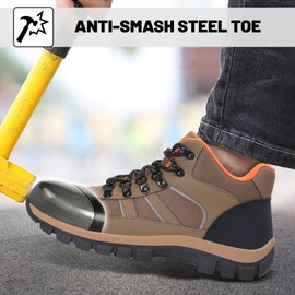 WYJXFHL Steel Toe Boots for Men Women Non-slip Puncture Proof Safety Work Shoes for Indestructible Construction Working and Daily Wear Brown