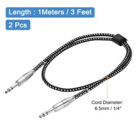 MECCANIXITY 2 Pcs Guitar Instrument Cable, 3 Feet 1/4 Inch to 1/4 Inch Straight to Straight Angle Electric Guitar Jack Cable Wire for Guitar Bass, Black White