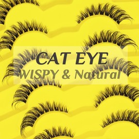 SLSXNL Natural Lashes Clear Band Cat Eye Lashes Wispy False Eyelashes Strip Lash Fox Eye 7 Pairs Lash Extensions