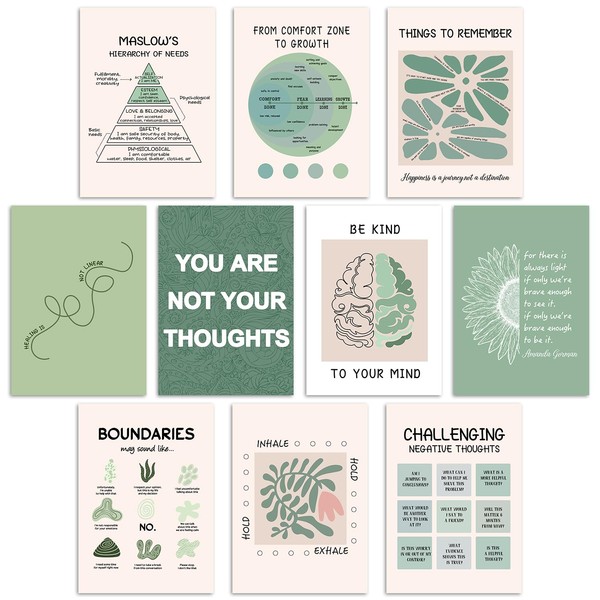 10Pcs Greenary Care Mental Health Posters, Mental Health Matters Poster,