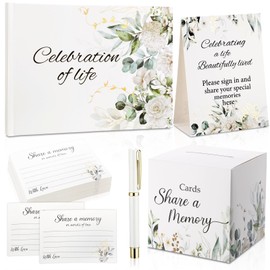 64 Pcs Floral Guest Book Set for Funeral Memorial Services, Greenery