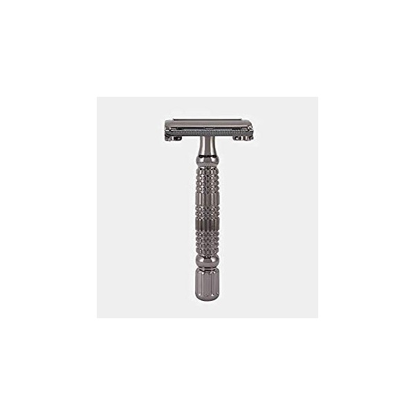 ROCKWELL RAZORS R1 Double Edge Safety Razor in Gunmetal, Butterfly Open with 5 Blades
