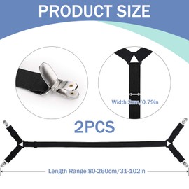 2 PCS Bed Sheet Clips, Adjustable Heavy Duty Crisscross Fitted Sheet Straps, Mattress Holders Elastic Long Bed Sheet Grippers Suspenders for Bedding Tablecloths Mattresses Flat Sheets(Black)
