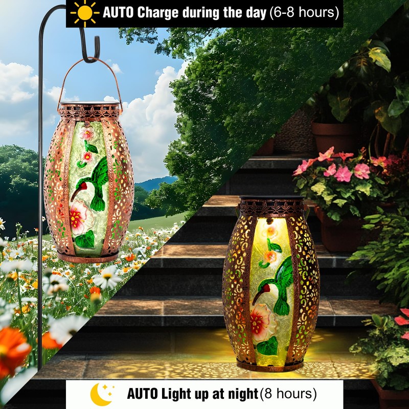 Gifts for Women Mom Grandma, Outdoor Solar Lantern-Waterproof Hummingbird Hanging