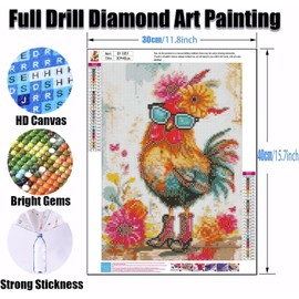 Ekuxom Chicken Diamond Art Kits for Adults, 5D Chicken Diamond Painting Kits for Adults, Round Full Drill Diamond Art Kits for Adults Chickens for Wall Decor 12x16inch