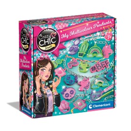 Clementoni- Crazy Chic My Colourful Pendants: DIY Jewellery Making Kit for Kids, Bracelets, Necklaces & Rings (7+ Years), Multilingual