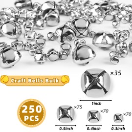 VGOODALL 250PCS Craft Bells Bulk, Jingle Bells Assorted Sizes Silver Bells for Crafts Christmas Wreath Party DIY Projects Home Decor