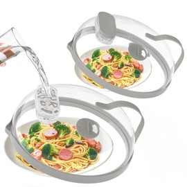 Microwave Splatter Cover with Water Steamer for Food - 10 Inch Steam Microwave Splatter Guard with Handle Plate Covers for Heating Food Splash Oven Lid with Built in Steamer-2PAC