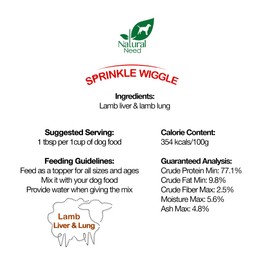 Sprinkle Wiggle - All Natural, Grass-Fed & Free-Range, 100% Lamb Liver & Lung Mix Topper for Dog Food, 5.3oz