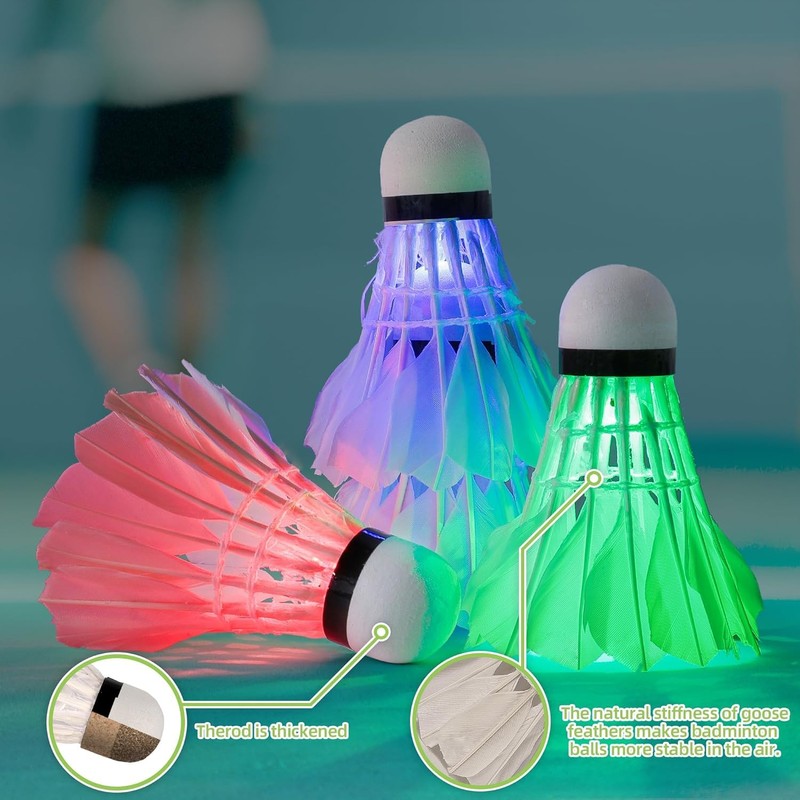 Arespark LED Badminton Shuttlecocks, Pack of 8 LED Badminton, Colourful