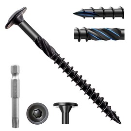 50Pcs Lag Screws #14 x3 Structural Wood Screw Heavy Duty Construction Screw Star Drive Rust Resistant Washer Head Black Coated for Exterior Wood/Lag/Timber Screws with T30 Star Bit