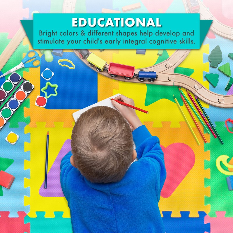 ProSource Kids Foam Puzzle Floor Play Mat with Shapes &