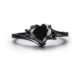 Dtup Elegante Anillo De Corazón Oro Negro Diamante Black Gold N