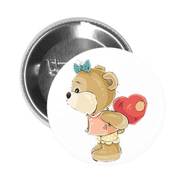 Round Pinback Button Pin Brooch Sweet Kissing Baby Girl Bear with Heart Cartoon (1.5" Inch)