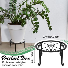 Maitys 12 Pack Metal Plant Stands for Flower Pot 9.45 x 5.12 Inch Heavy Duty Potted Holder Indoor Outdoor Rustproof Iron Flower Pot Stand Round Planter Stand Display Rack for Porch Garden Home
